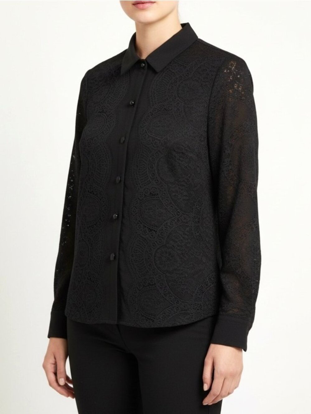 Brooks Brothers Black Lace Button Front Blouse Shirt Women’s Size 6